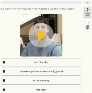 Memrise review, learn with locals video with translation multiple choice